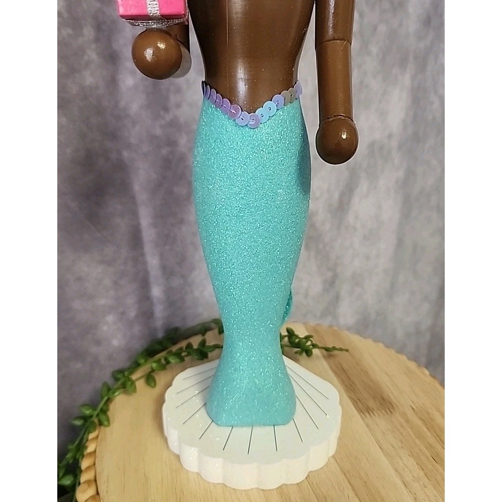 Mermaid Nutcracker African American Coastal Aqua Blue Santa Hat 15" Christmas - Picture 4 of 7